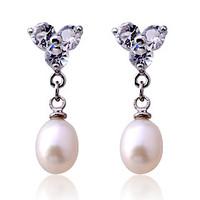 korean fashion three crystal pearl silver plating earrings