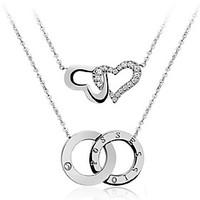 korean double heart to heart cross round rhinestone shiny letter choke ...