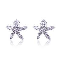 Korean Fashion Stedded With Crystals Starfish Silver Plating Earrings Mermaid