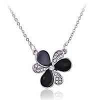 Korean Fashion Drill Hexapetalous Flower Oil Drip Pendant Alloy Necklace