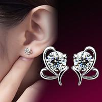 Korean 925 Silver Sterling Silver Jewelry Earrings Sample AAA Zircon Heart Stud Earring 1PairImitation Diamond Birthstone