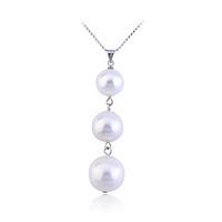 Korean Fashion Gradual Change Three Pearls Silver Plating Necklace