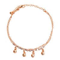 Korean Delicate Ball And Rhinestones Double Chain Anklet