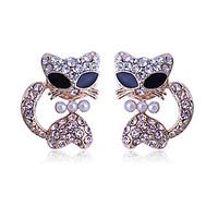 Korean fashion lovely stedded with drill pearl Cool cat gold plating Earrings