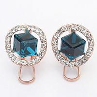 Korean Style Temperament Rhinestone Square Blue Stud Earrings Women\'s Daily Clip Earrings Movie Jewelry