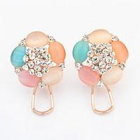 Korean Style Sweet Elegant Multicolor Opal Rhinestone Flower Earrings Lady Daily Clip Earrings Movie Jewelry
