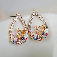 Korean Style Temperament Elegant Droplets Multicolor Crown Rhinestone Girl Party Stud Earrings Gift Jewelry