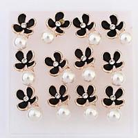 Korean Style Fashion Delicated Pearl Rhinestone Flowers Lady Daily Stud Earrings Movie Jewelry