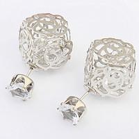 Korean Style Fashion Adorable Hollow Out Chrome Cube Lady Party Stud Earrings Movie Jewelry