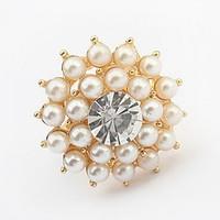 Korean Style aristocraticTemperament Rhinestone Flower Pearl Ring Movie Jewelry