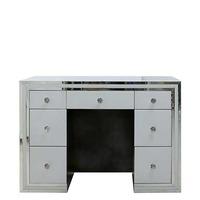 Krystal 7 Drawer Dressing Table, White Glass and Mirror