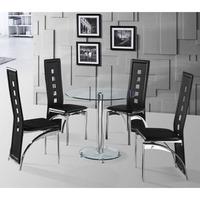 Kristof Round Clear Glass Dining Table And 4 Dining Chairs