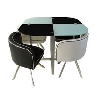 Krist White And Black Dining Table In Glass Top With 4 Chairs