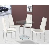 Kristof Round Clear Glass Dining Table And 4 Cream Nova Chairs