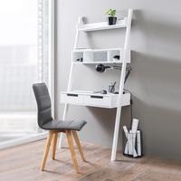Kristina Retro Ladder Style Computer Desk In White With Storage