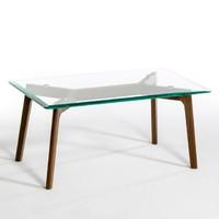 kristal glass and walnut coffee table