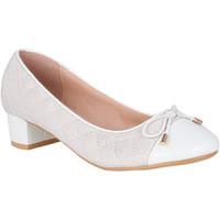 Krisp Patent Low Block Heel Pumps women\'s Court Shoes in white