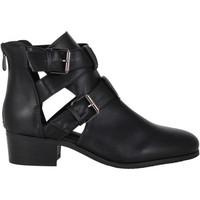 krisp cut out double buckle ankle boots womens mid boots in black