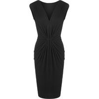 Kristi Ruched Bodycon Knee Length Dress - Black