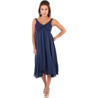 Krisp Crochet Front A-line Crepe Dress women\'s Long Dress in blue