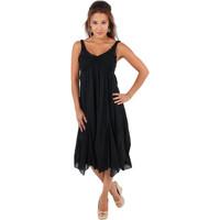Krisp Crochet Front A-line Crepe Dress women\'s Long Dress in black