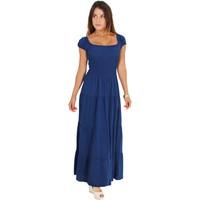 Krisp Shirred Gypsy Sundress women\'s Long Dress in blue