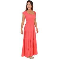 Krisp Shirred Gypsy Sundress women\'s Long Dress in pink