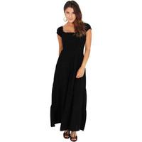 Krisp Shirred Gypsy Sundress women\'s Long Dress in black