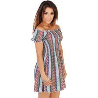 krisp onoff shoulder shirred longline top womens dress in multicolour