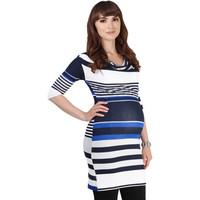 Krisp Maternity Cowl Neck Striped Tunic Dress women\'s Long Dress in blue