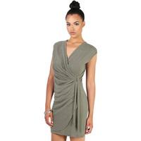 Krisp Gathered Side Lurex Dress women\'s Dresses in green