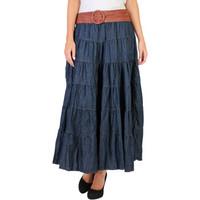 Krisp Belted Tiered Denim Maxi Skirt women\'s Skirt in blue