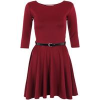 Krisp Belted Skater 3/4 Sleeve Dress women\'s Dresses in red
