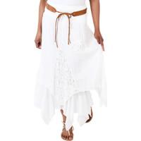 Krisp Zig Zag Hem Gypsy Maxi Skirt women\'s Skirt in white