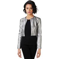 Krisp PU Cropped Open Style Jacket women\'s Jacket in Silver