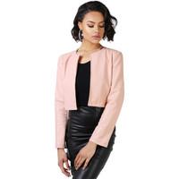 Krisp PU Cropped Open Style Jacket women\'s Jacket in pink