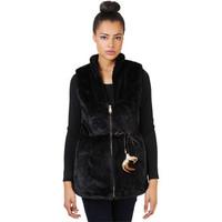 krisp faux fur long zip up gillet womens coat in black