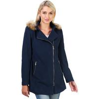 Krisp Detachable Fur Hood Woollen Coat women\'s Coat in blue