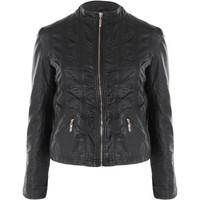 Krisp Ruched Front PU Jacket women\'s Leather jacket in black