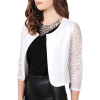 krisp lace sleeve cropped evening shrug womens jacket in white