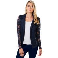 krisp contrast lapel lace blazer womens jacket in blue