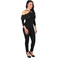 Krisp Ruffled Off Shoulder Jumpsuit women\'s Jumpsuit in black