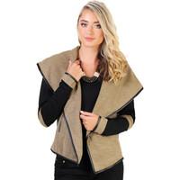 Krisp Shawl Collar Knit Jersey Coatigan women\'s Cardigans in brown