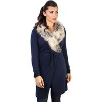 krisp fur collar tie belted cardigan womens cardigans in blue