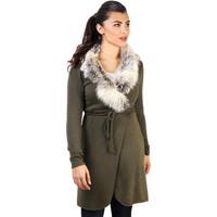 Krisp Fur Collar Tie Belted Cardigan women\'s Cardigans in green