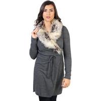 krisp fur collar tie belted cardigan womens cardigans in grey