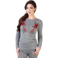 Krisp Embroidered Tracksuit Top women\'s Blouse in grey