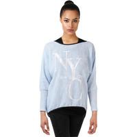 krisp 2 in 1 nyc print batwing top womens blouse in blue