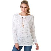 Krisp Laser Cut Top with Necklace women\'s Sweater in white
