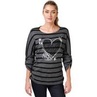 Krisp Glitter Heart Print Striped Jumper women\'s Sweater in grey